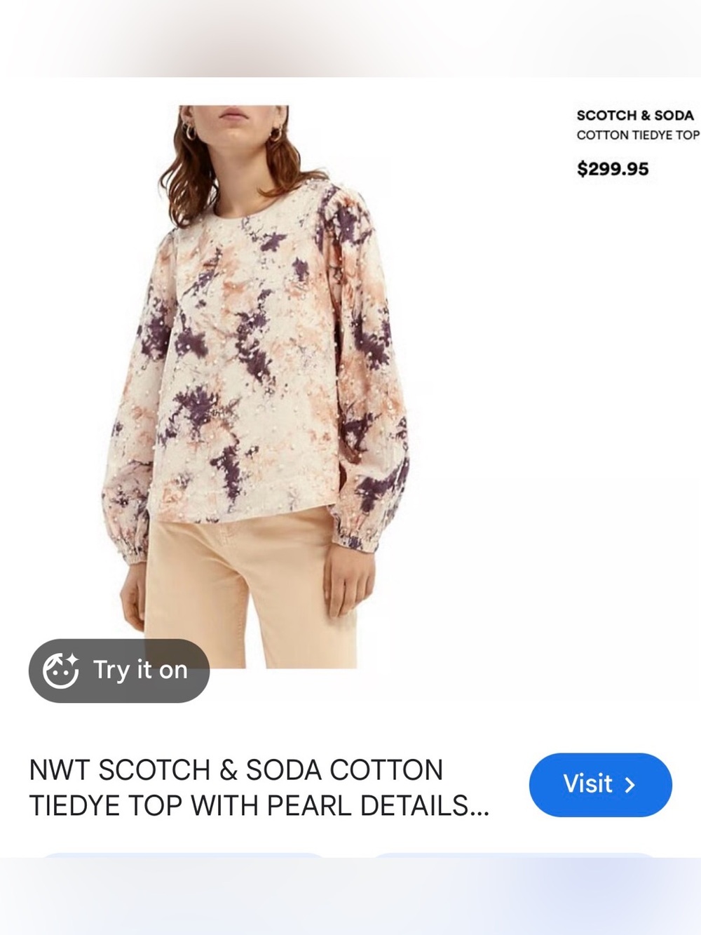 Scotch & Soda Blouse with pearls Purple  Peach Tie-Dye xs oversized nwt 198